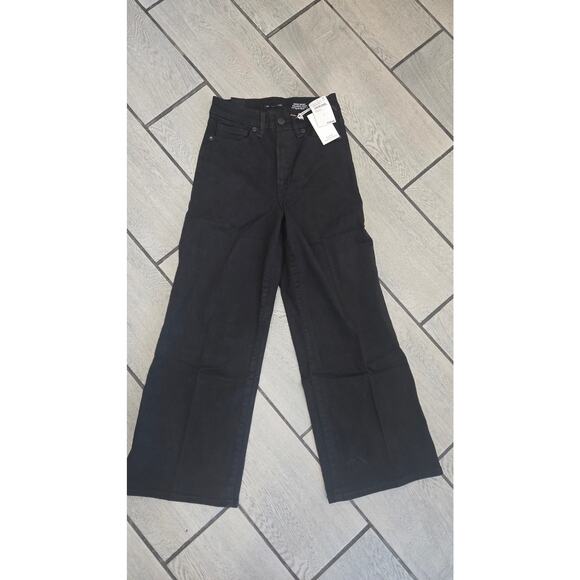 NWT Good American Waist Palazzo Crop Jeans Wmn’s Black Wide Leg - Picture 1 of 6